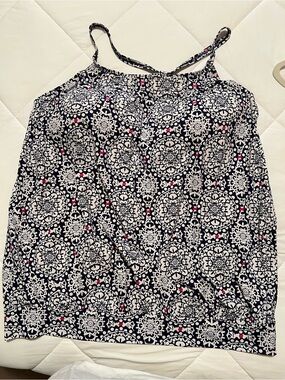 Women’s Navy & White Patterned Spaghetti Strap Swim Top